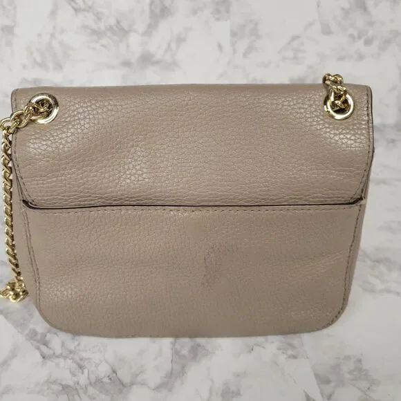 Michael Kors Sloan Small Shoulder Flap Beige Pebble Leather Bag Gold Chain Strap